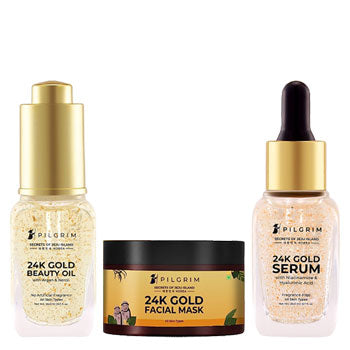 Pilgrim  24k Gold Beauty Oil  + 24k Gold Facial Mask + 24k Gold Serum (Pack of 3) Pilgrim