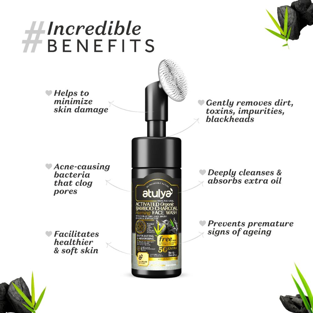 Atulya Activated Organic Bamboo Charcoal foaming Face Wash  for Gentle Exfoliation 100ML Atulya