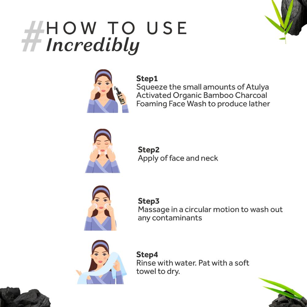 Atulya Activated Organic Bamboo Charcoal foaming Face Wash  for Gentle Exfoliation 100ML Atulya