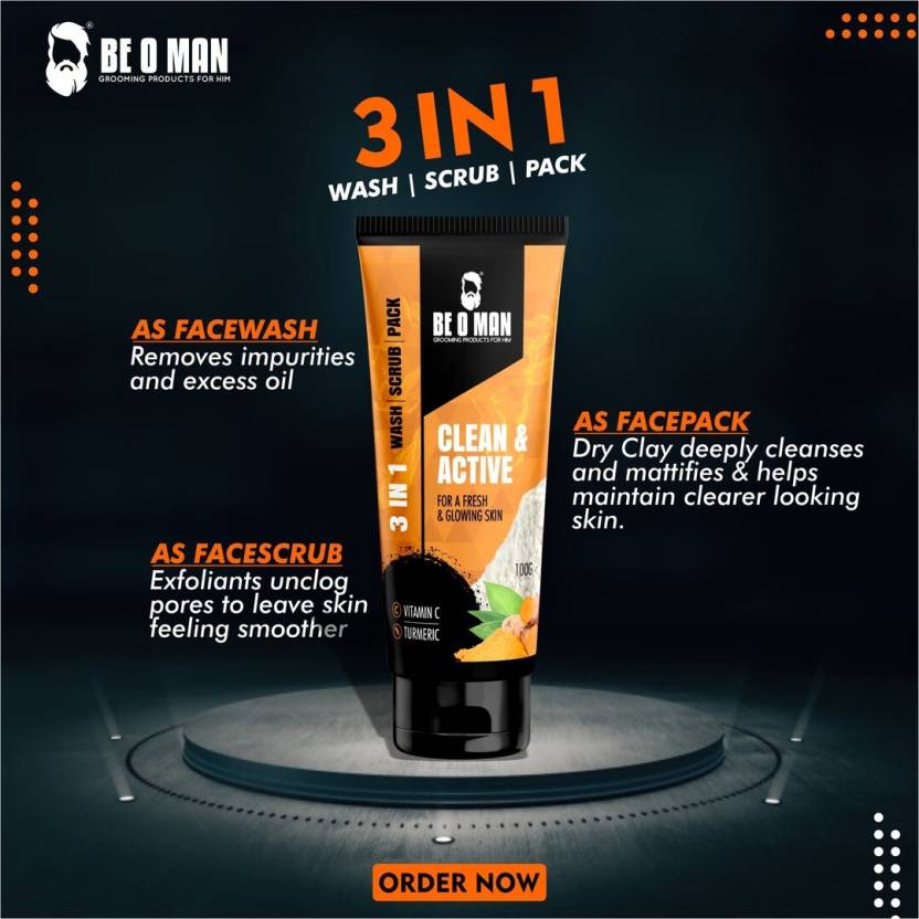 BE O MAN Clean & Active For A Fresh & Glowing Skin Face Scrub  Vitamin C 100 GM Be O Man