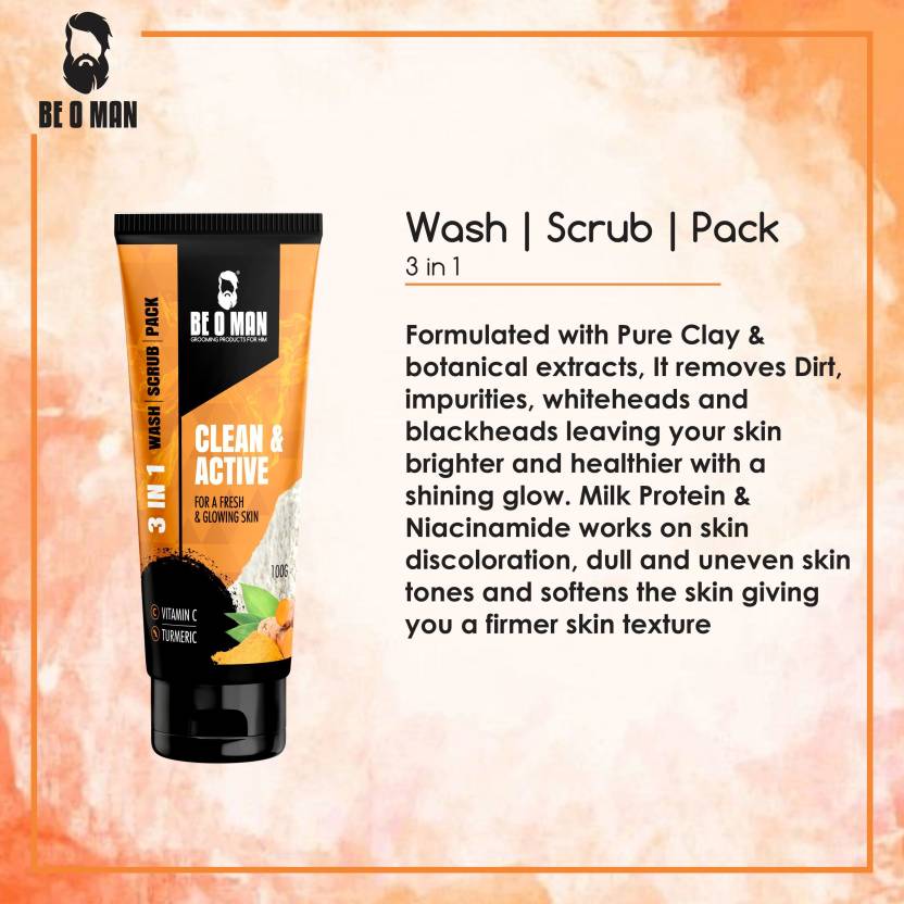 BE O MAN Clean & Active For A Fresh & Glowing Skin Face Scrub  Vitamin C 100 GM Be O Man