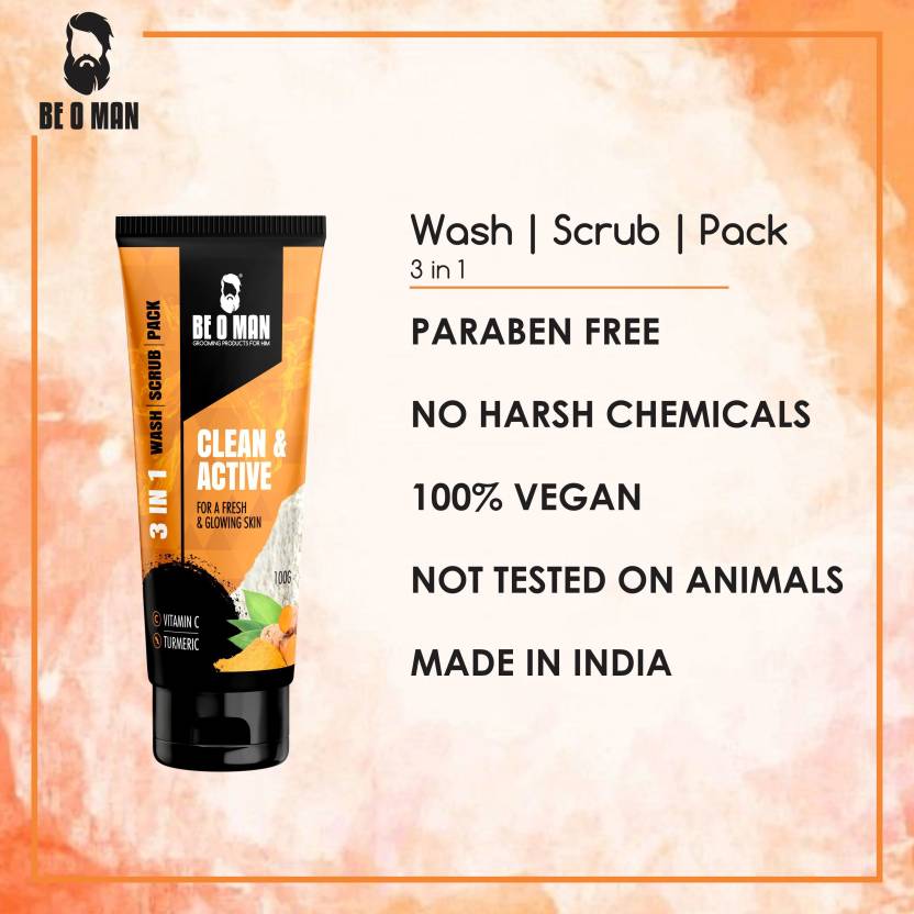 BE O MAN Clean & Active For A Fresh & Glowing Skin Face Scrub  Vitamin C 100 GM Be O Man