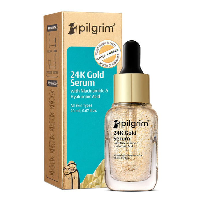 Pilgrim 24K Gold Face Serum With Niacinamide & Hyaluronic Acid, Dewy Primer Skin Care For Unisex, 20ml Pilgrim