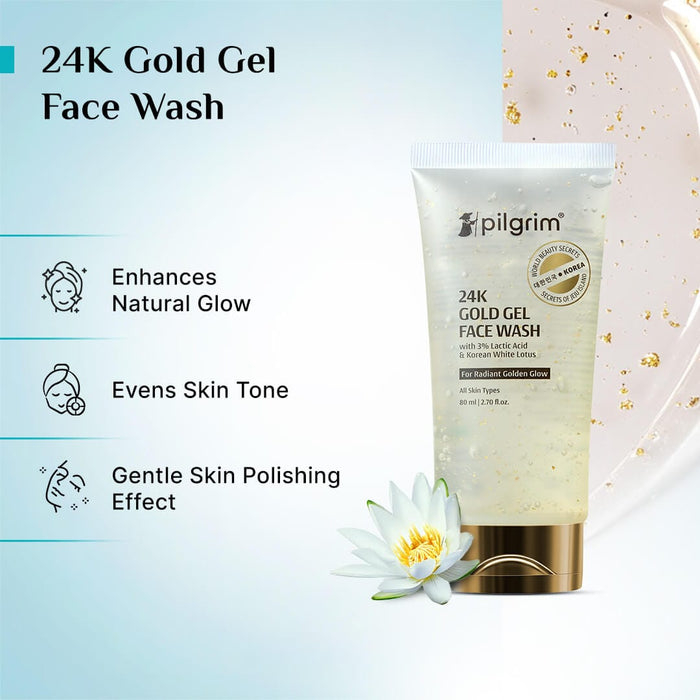 Pilgrim 24k Gold Gel Facewash with Korean White Lotus & Lactic Acid | 80ml Pilgrim