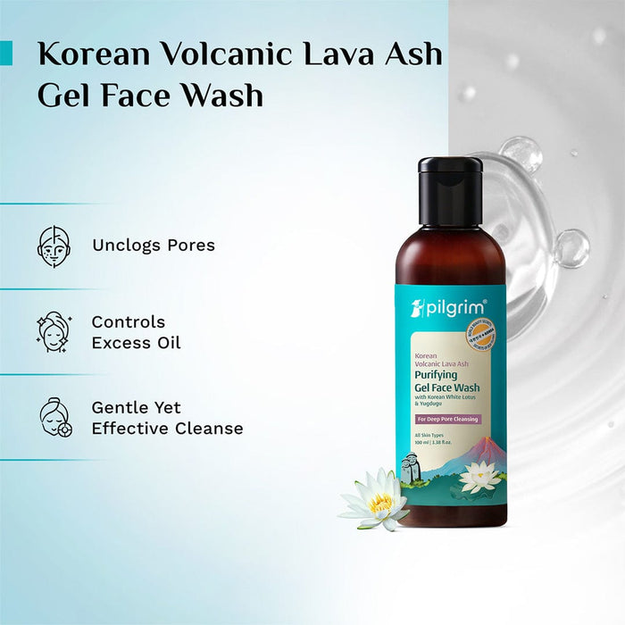 Pilgrim Korean Volcanic Lava Ash Purifying Gel Face Wash with White Lotus & Yugdugu 100ml Pilgrim