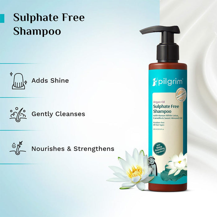 Pilgrim Argan Oil Sulphate Free Shampoo with Korean White Lotus, Camellia & Sweet Almond Oil 200ml Pilgrim