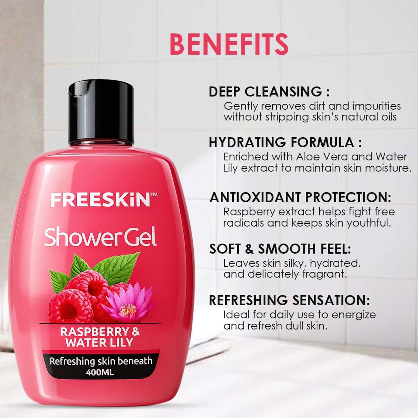 Freeskin Raspberry & Water Lily Shower Gel 400ML freeskin