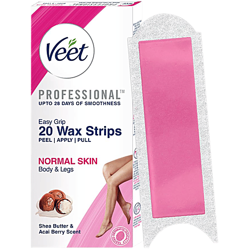 Veet Ready To Use Wax Strips For Normal Skin - Up To 28 days of Smoothness, 20 pcs Veet
