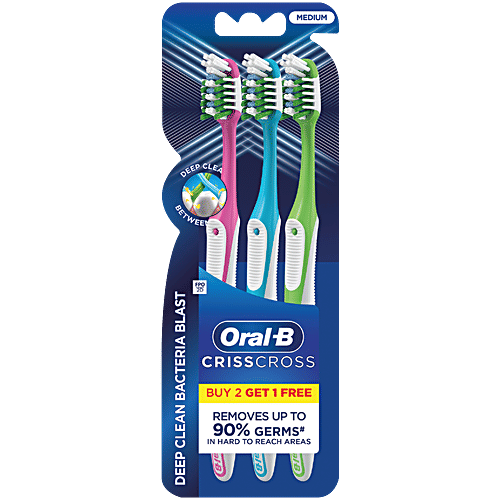 Oral-B Bacteria Blast Toothbrush - With Criss Cross Bristles, Soft, 1 pc (Buy 2 Get 1 Free) ORAL-B