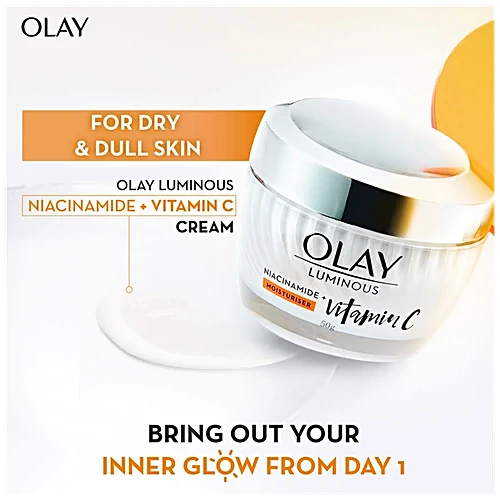 Olay Luminous Vitamin C Cream With 99% Pure Niacinamide - Lightweight & Non-Greasy Formula, 50 g Olay