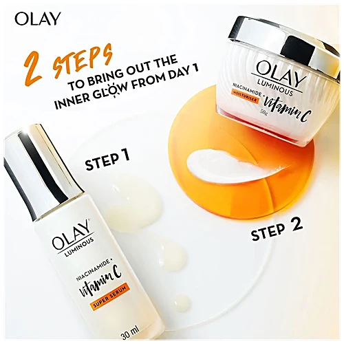 Olay Luminous Vitamin C Cream With 99% Pure Niacinamide - Lightweight & Non-Greasy Formula, 50 g Olay