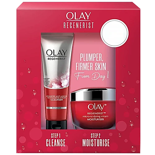 Olay Regenerist Microsculpting Day Moisturiser Non SPF With Cleanser - Boosts Skin's Natural Collagen, 2 pcs (Cleanser, 100g + Moisturiser, 50g) Olay