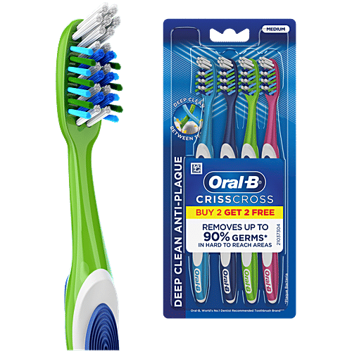 Oral-B Criss Cross Medium Deep Clean Anti-Plaque Toothbrush, 4 pcs (Buy 2 Get 2 Free) ORAL-B