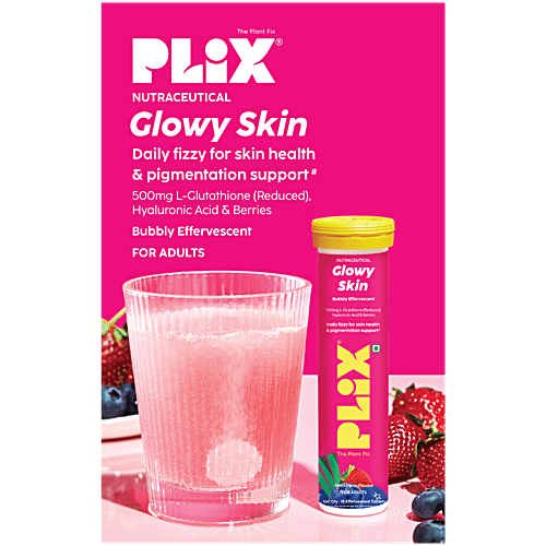 Plix Glowy Skin 500 mg L-Glutathione Strawberry Flavour Bubbly Effervescent Tablets, 15 pcs (Pack of 2) PLIX