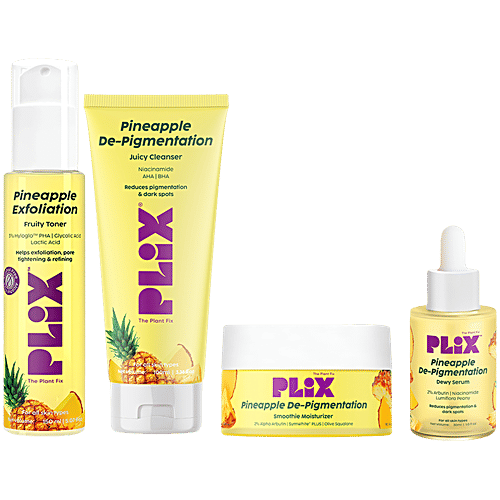 Plix Pineapple De-Pigmentation & Exfoliation Regime Kit, 4 pcs, Cleanser/Toner/Serum/Moisturizer PLIX