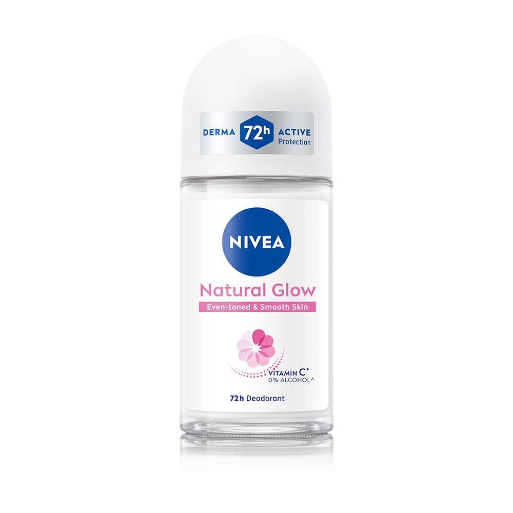 NIVEA Natural Glow Smooth Skin Deodorant Roll On for Women with Vitamin C, Vitamin E, Avocado oil and Licorice Extract | 72 H Even Toned, Smooth & Beautiful Underarms | 0% Alcohol |50 ml NIVEA