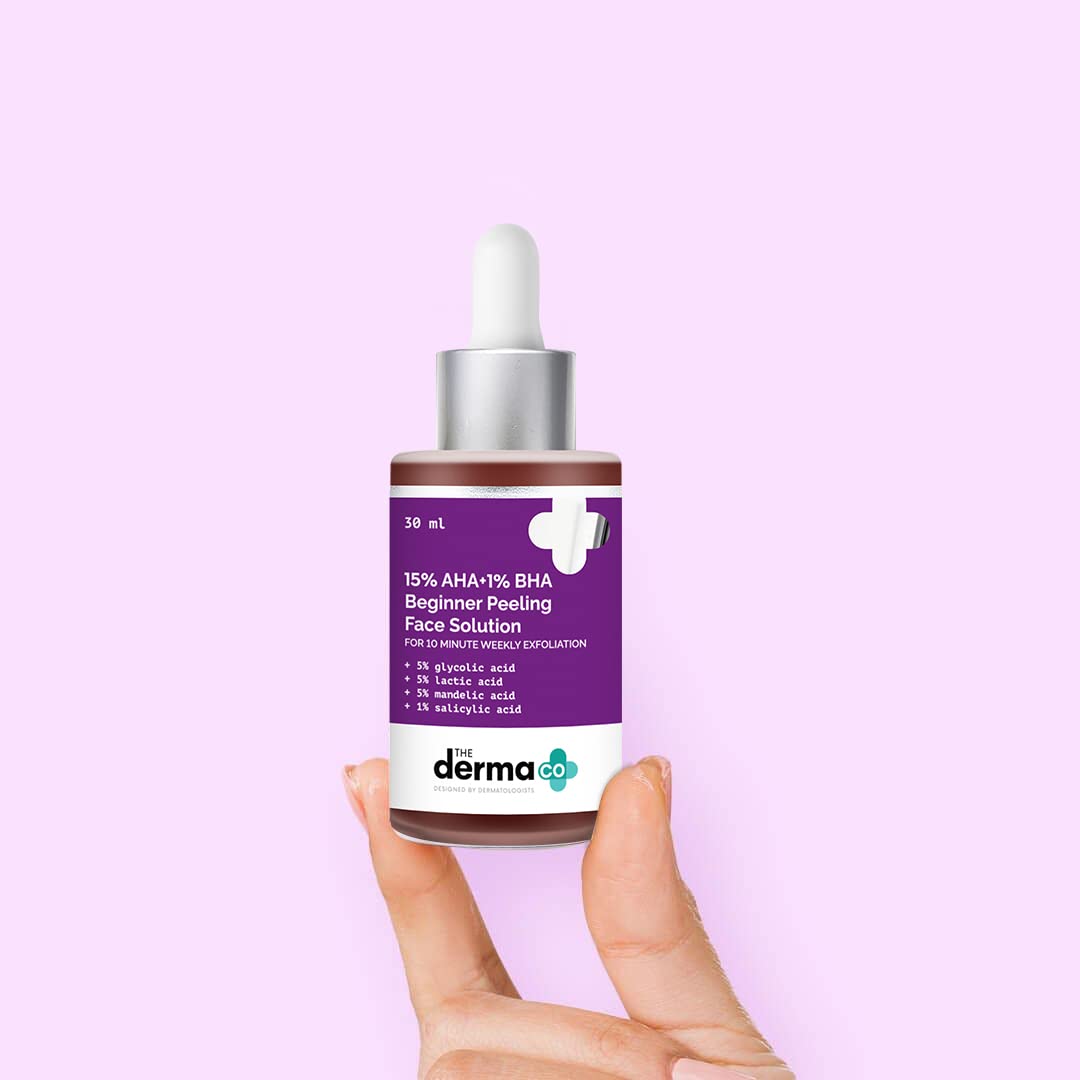 The Derma Co 15% AHA + 1% BHA Beginner Face Peeling Solution | For 10-Minute Weekly Exfoliation | 30 ml Beauty Bumble