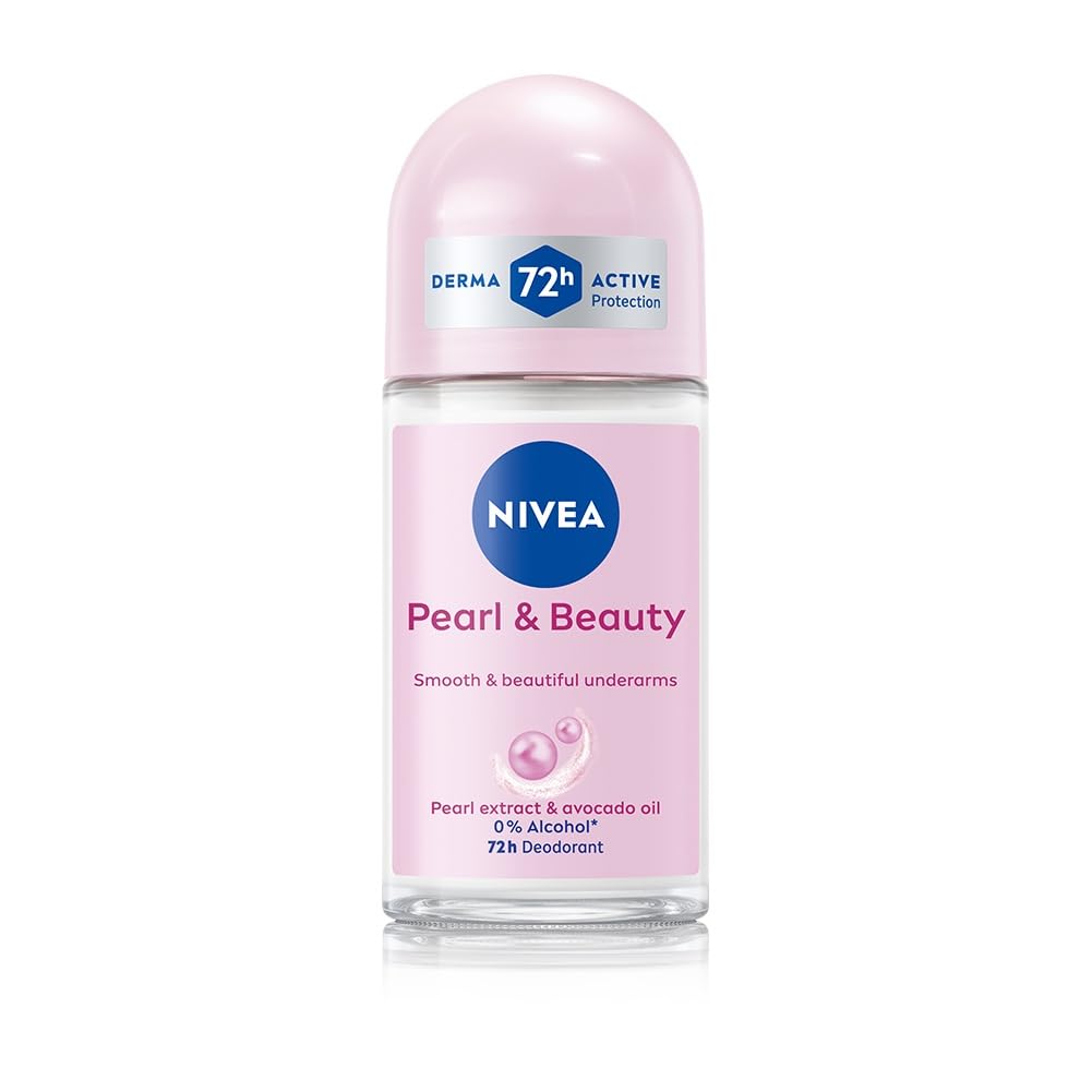 NIVEA Pearl and Beauty 50ml Deo Roll On | With Pearl Extracts & Avocado Oil| 72 H Smooth & Beautiful Underarms | 0% Alcohol | For Women NIVEA