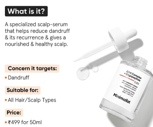 Minimalist Anti-Dandruff Hair Serum for Scalp | Pre Shampoo Treatment with CPH Complex & Oligopeptide 0.8% | With Elestab Advanced Anti Dandruff Molecule | For Women & Men | 50ml Minimalist