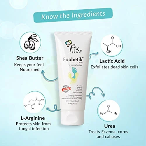 Fixderma Foobetik Cream, Foot Cream, Foot Care, For Dry & Cracked Feet, Moisturizes & Soothes Feet, Heel Repair, For Calloused, Or Chapped Skin, Paraben Free 100 G FIX DERMA