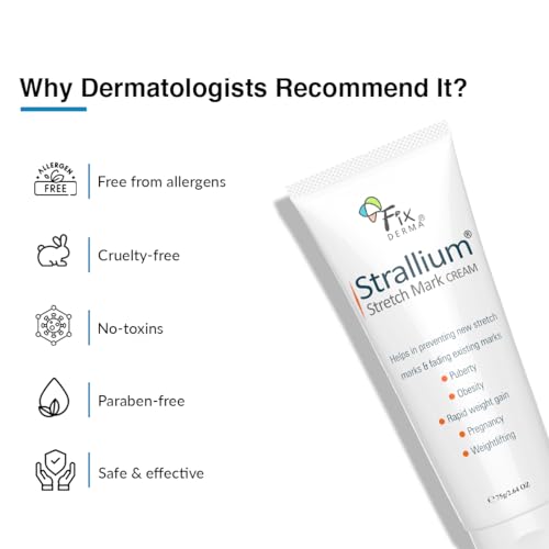 Fixderma Strallium Stretch Mark Cream, Removes Pregnancy stretch marks, Scar removal and Moisturizing Cream, Stretch mark remover for Stomach, thighs & all body parts- 75g FIX DERMA