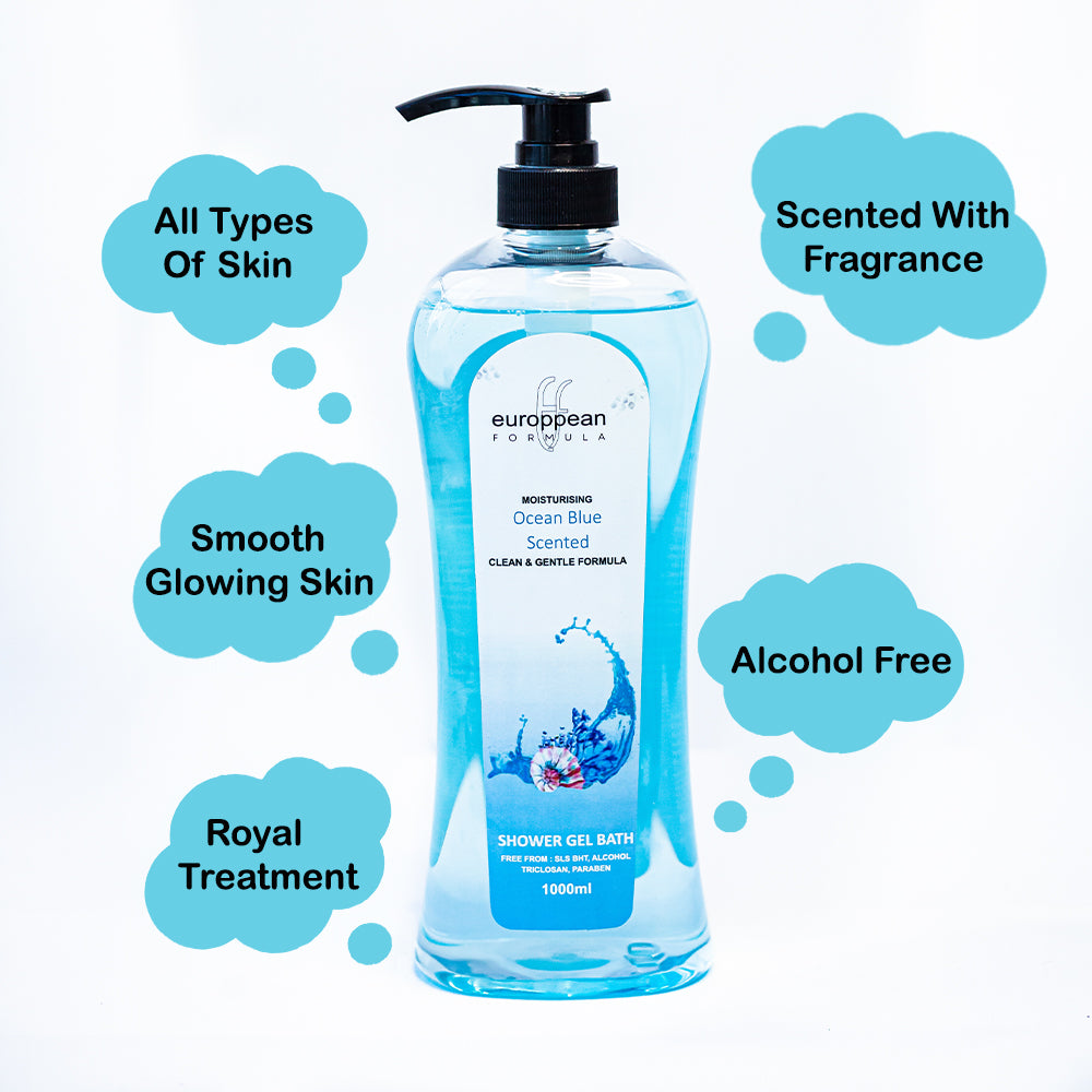 European Formula Moisturising Ocean Blue Scented Shower Gel Bath 1000 mL European Formula