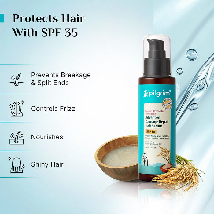 Pilgrim Korean Rice Water & Collagen Advanced Damage Repair Hair Serum SPF 35 100ml Pilgrim