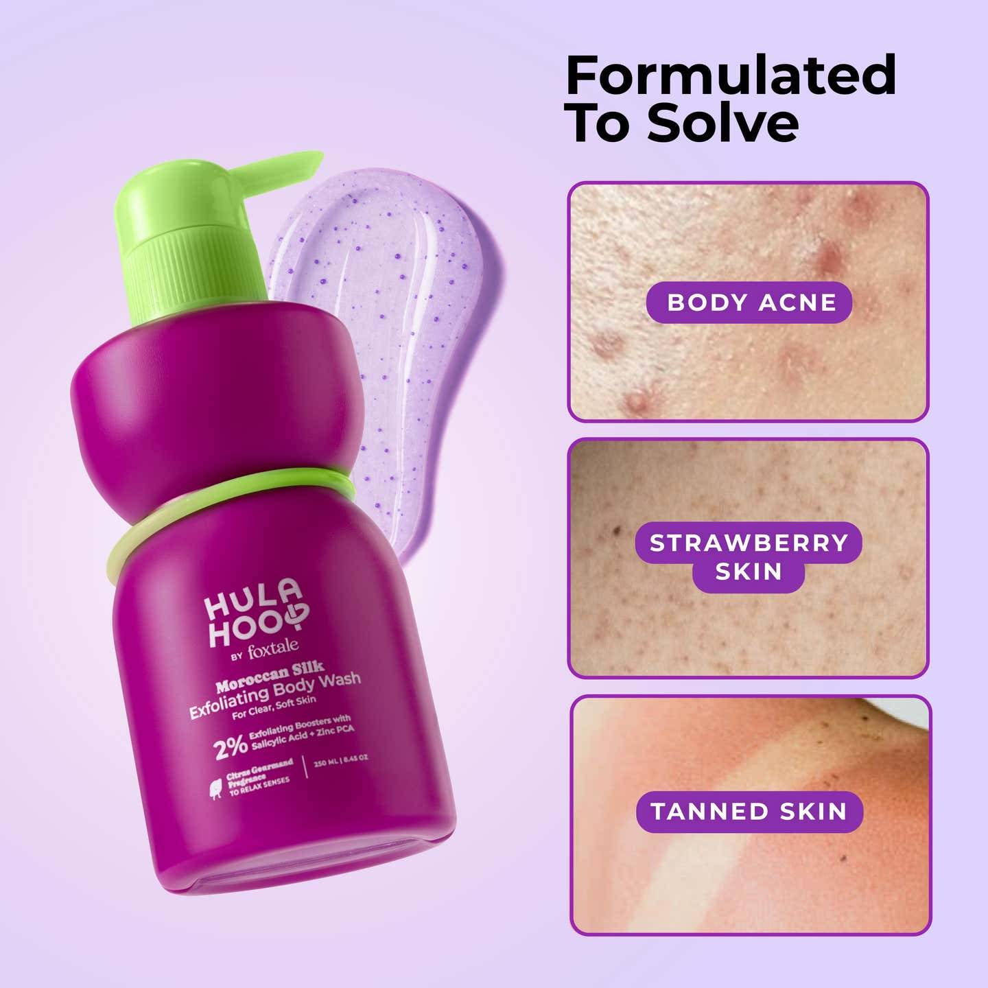 FoxTale 2% Salicylic Acid Exfoliating Body Wash With Zinc Pca|Reduces Body Acne, Strawberry Skin & Ingrown Hair|Smoothens Uneven Texture In 28 Days|Body Wash Men & Women|Exfoliating Shower Gel|250 Ml FOXTALE
