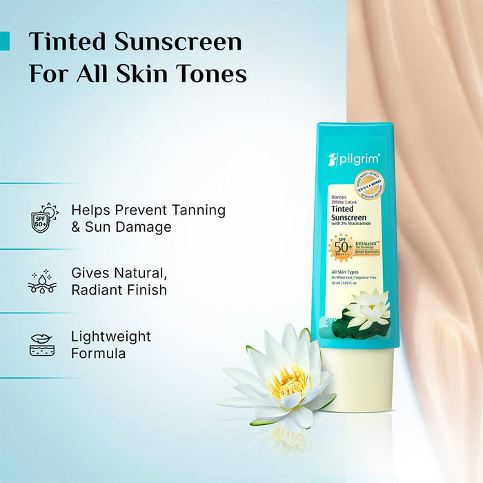 Pilgrim Korean White Lotus Tinted Sunscreen SPF 50+ PA++++ 50ml Pilgrim