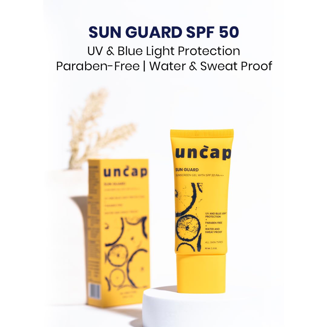 Uncap Sun Guard SPF 50 PA+++ Sunscreen Gel – Broad‑Spectrum UV & Blue‑Light Protection, Paraben‑Free, Water‑& Sweat‑Proof, Lightweight for All Skin Types – 60 mL Uncap