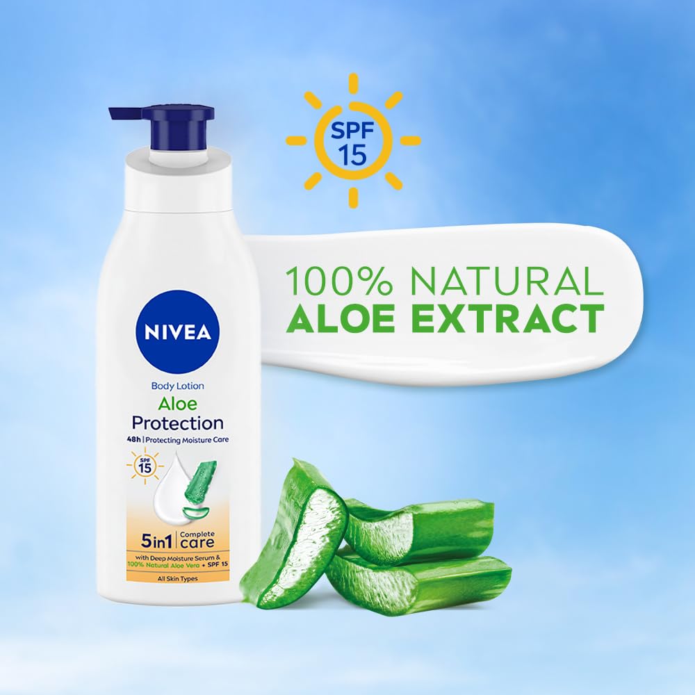 NIVEA Aloe Protection Body Lotion 400 ml | SPF 15 | Aloe Vera Extracts | Dep Moisture Serum | Men and Women | All Skin Type NIVEA