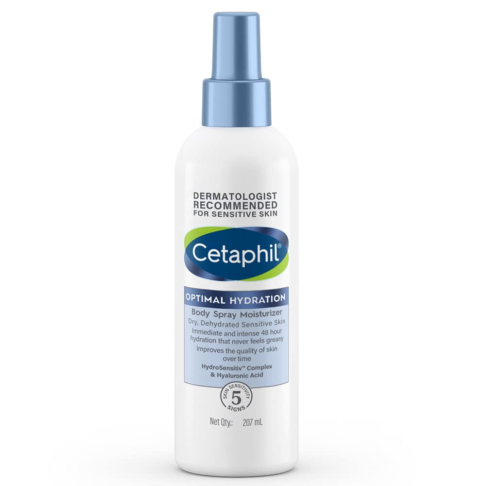 Cetaphil Optimal Hydration Body Spray Moisturizer | Lightweight moisturizer & non-greasy | Hyaluronic Acid, Sunflower Oil, Blue Daisy extract | 207Ml Cetaphil