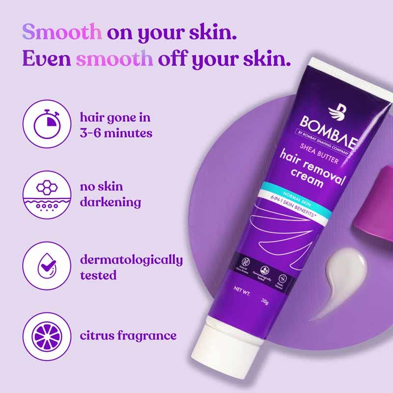 Bombae Shea Butter Hair Removal Cream For Women | Suitable For Sensitive Skin |No smell, no darkening, no drying| For Body, Legs, and Bikini Line, 30g BOMBAE