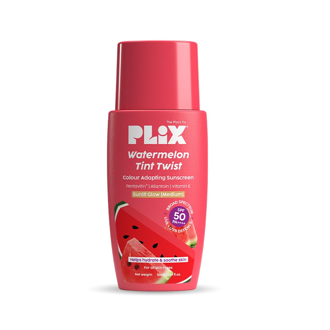 PLIX - THE PLANT FIX Watermelon Tint Twist Color-Adapting Sunscreen | For light coverage & instant glow | SPF 50 PA++++ Medium Sunlit Glow Beauty Bumble