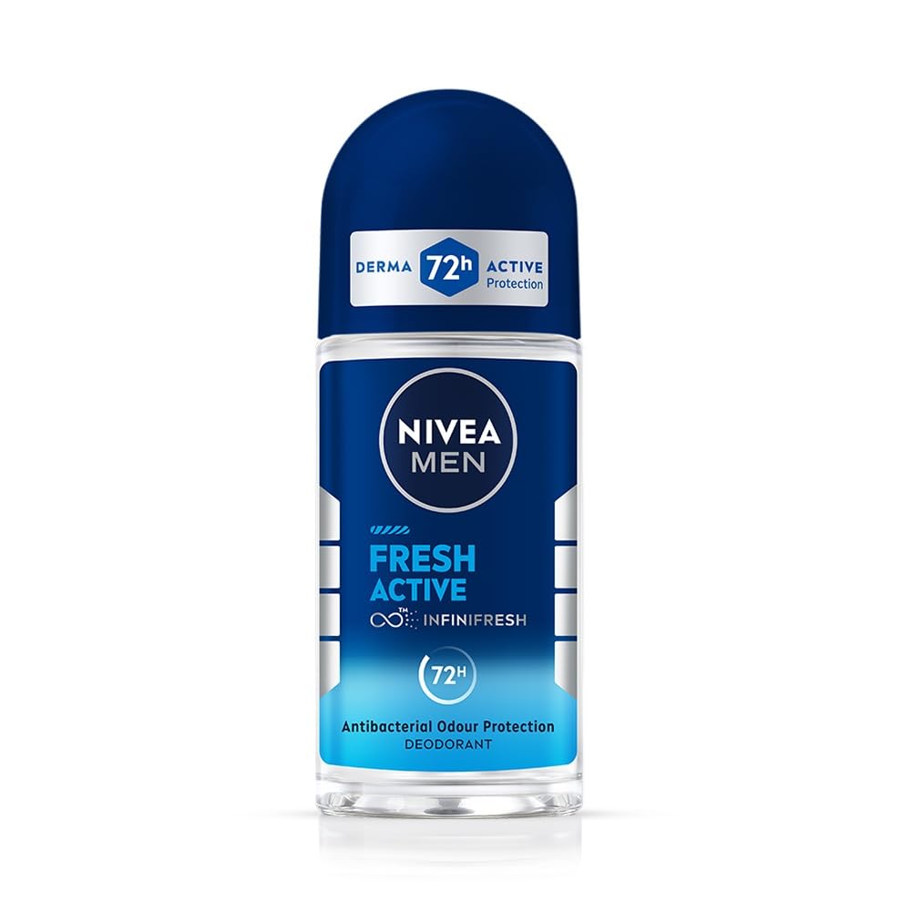 NIVEA MEN Fresh Active 50ml Deo Roll On | With Fresh Ocean Extracts| 72 H Freshness| 0% Alcohol | Dermatologically Approved & Paraben Free Formula NIVEA