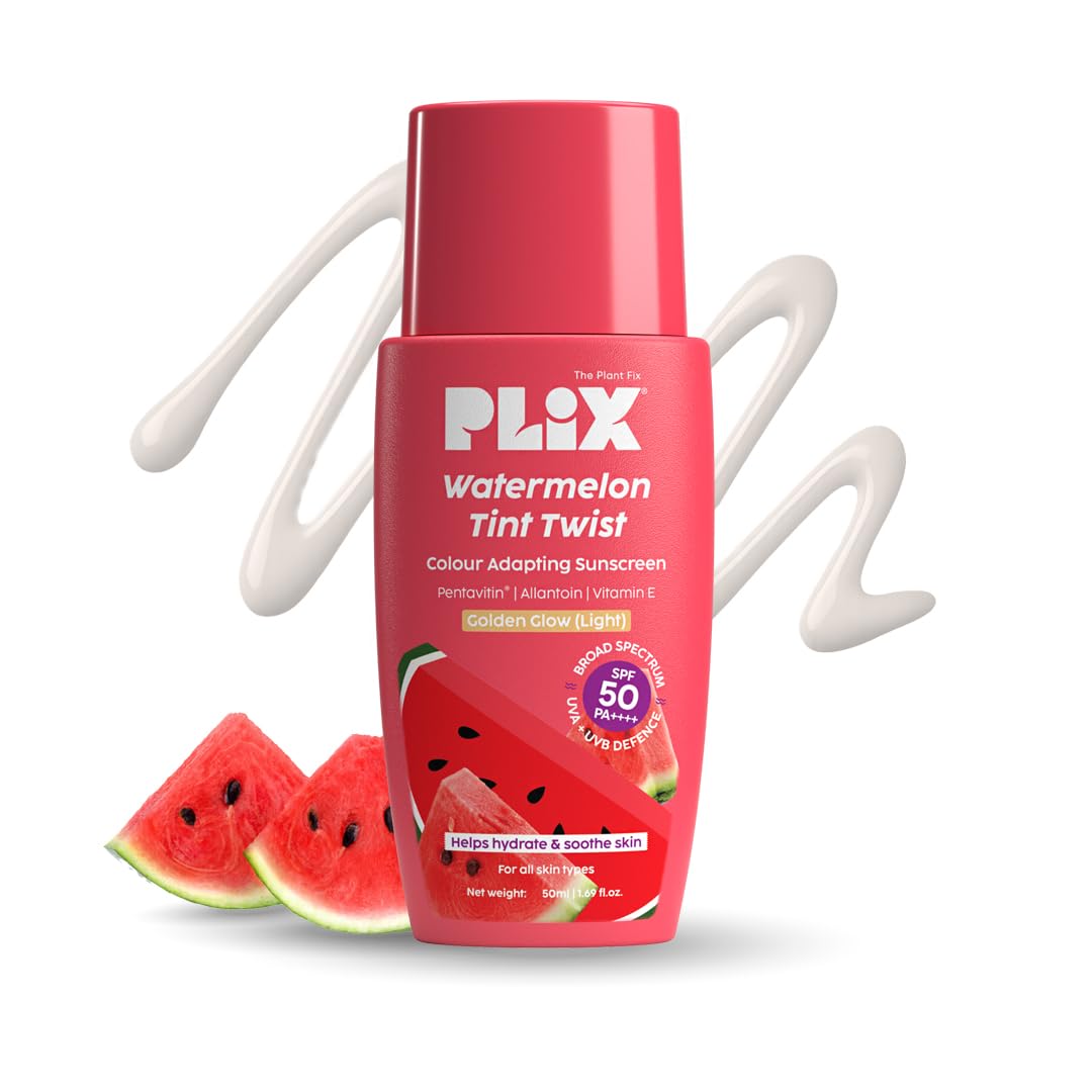 Plix  Watermelon Tint Twist Color-Adapting Golden Glow (Light) Sunscreen | SPF 50 PA++++ 50ml PLIX