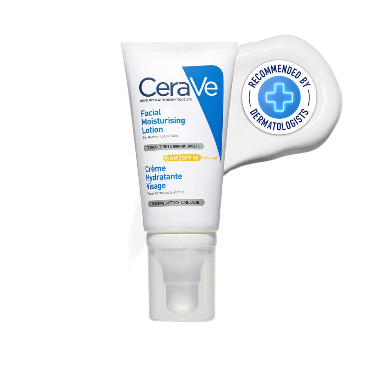 CeraVe AM Facial Moisturizing Lotion for Normal to Dry Skin (52 ml) with Broad Spectrum Sunscreen SPF 50, Enriched with Ceramides, Niacinamide & Hyaluronic acid CeraVe