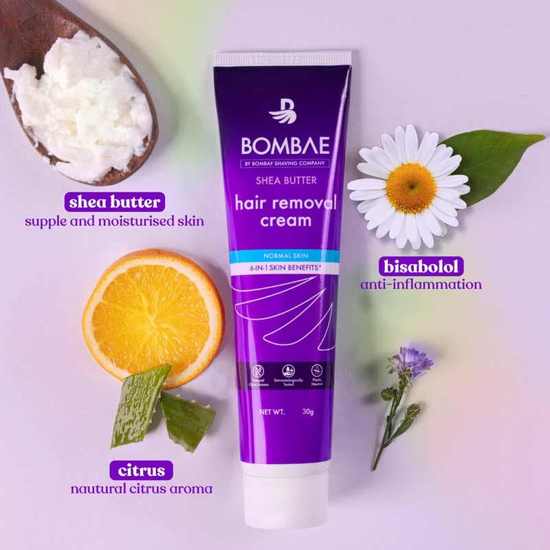 Bombae Shea Butter Hair Removal Cream For Women | Suitable For Sensitive Skin |No smell, no darkening, no drying| For Body, Legs, and Bikini Line, 30g BOMBAE