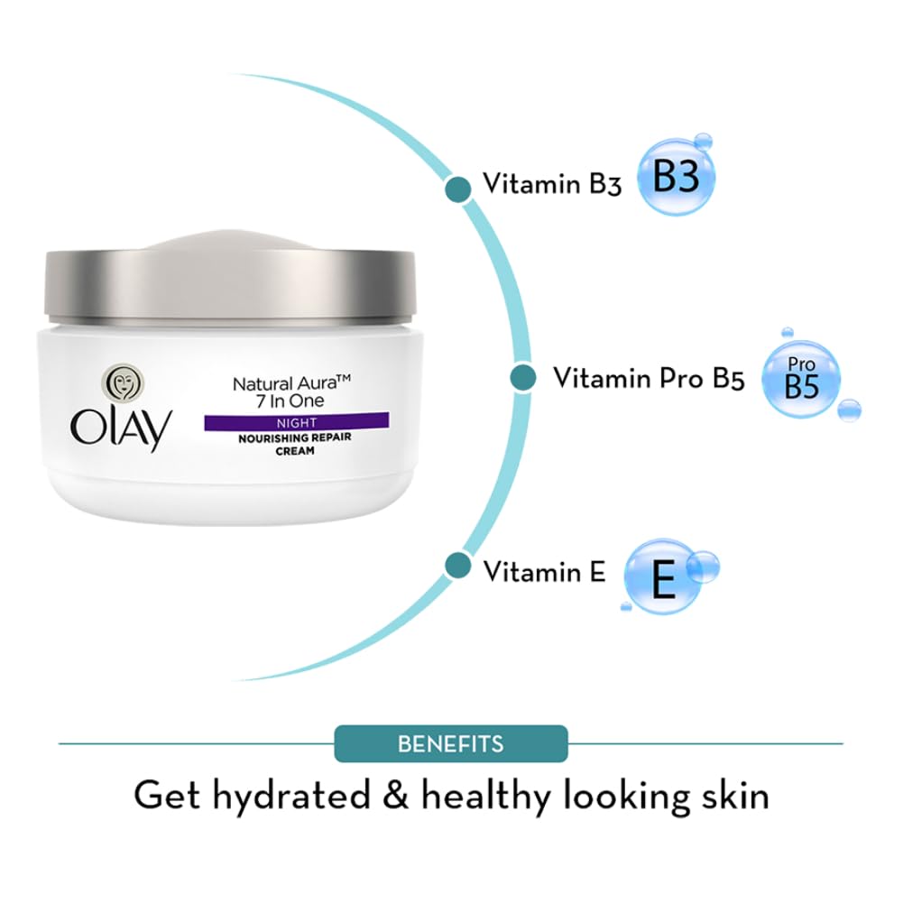Olay Natural Aura Night Cream - With Vitamin B3, Pro B5, E, 50 g Olay