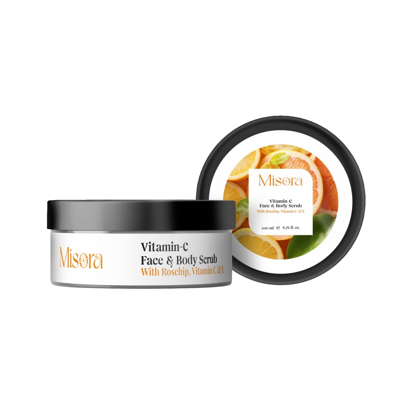 Misora Vitamin C Face & Body Scrub | Brightening for Glowing Skin, Deep Cleansing, Tan Removal & Dead Skin Cell Elimination | Fights Dullness, Dark Spots & Uneven Skin Tone For All Skin Types | 200ml MISORA