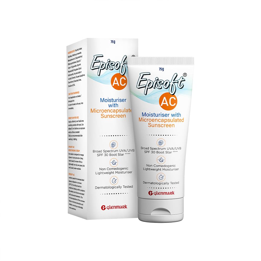 Episoft Ac Lightweight Moisturizer With Microencapsulated Sunscreen | Acne Safe | All Skin Types | Paraben & Fragrance Free | Suitable For Men & Women | 75Gm, 30 SPF Episoft