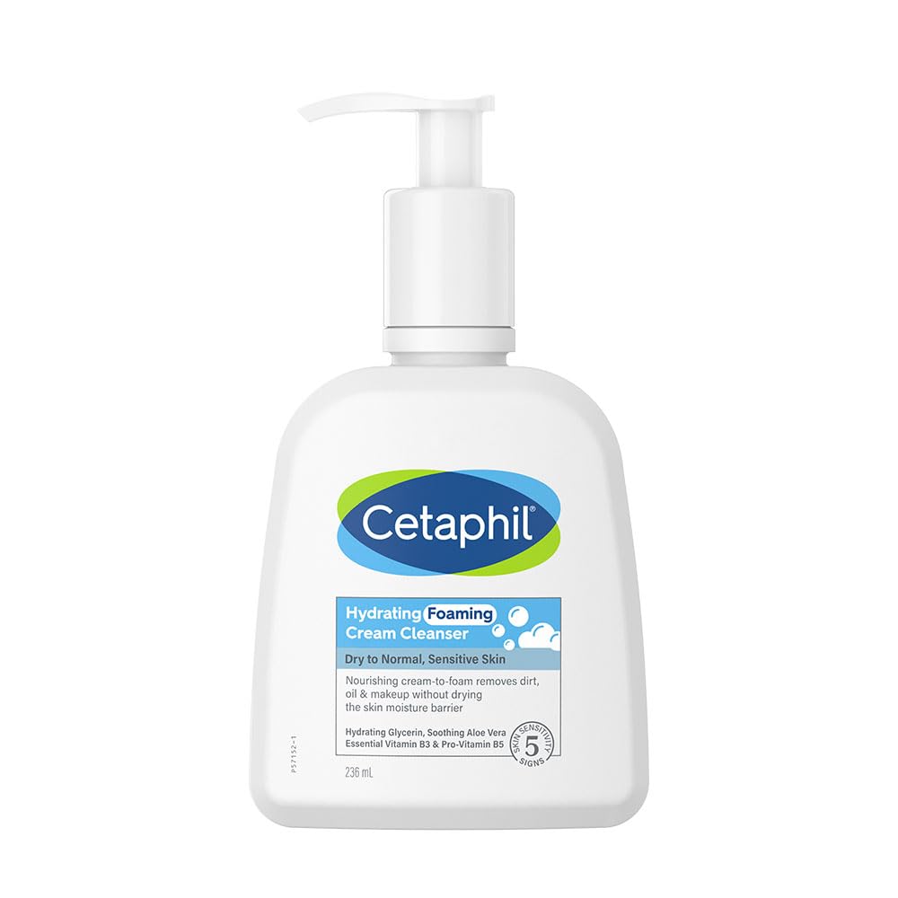 Cetaphil Hydrating foaming Face Wash , Cream to Foam Cleanser | Niacinamide, Pro-Vitamin B5 | Aloe for Gentle Cleansing | 236Ml Cetaphil