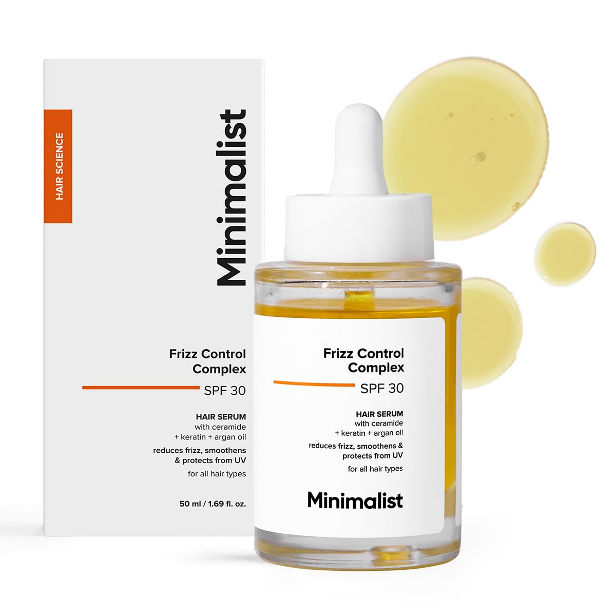 Minimalist SPF 30 Hair Serum for Frizzy Hair With Keratin, Argan Oil & Ceramides | Heat Protection, Smoothens & Protects From UV | Lightweight Leave-In for Women & Men | 50 ml Minimalist