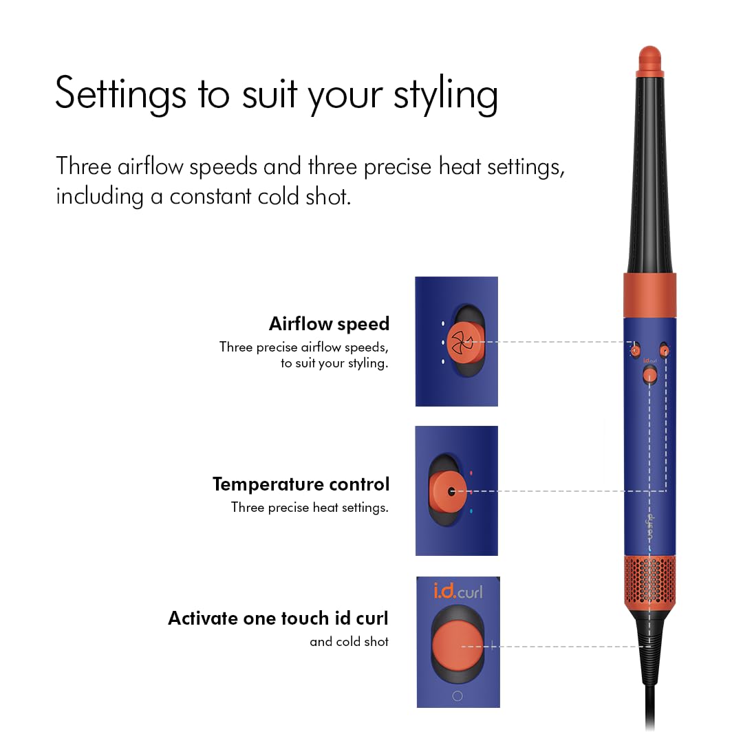 Dyson Airwrap i.d. App Connected Intelligent Multistyler|Personalize Curl Sequence|6 in 1|Dry|Curl|Shape|Smooth|Hide Flyaways|No Heat Damage|7 Styling, 3 Speed & 3 Heat Settings|2 Year Warranty (Vinca Blue/Topaz) Dyson