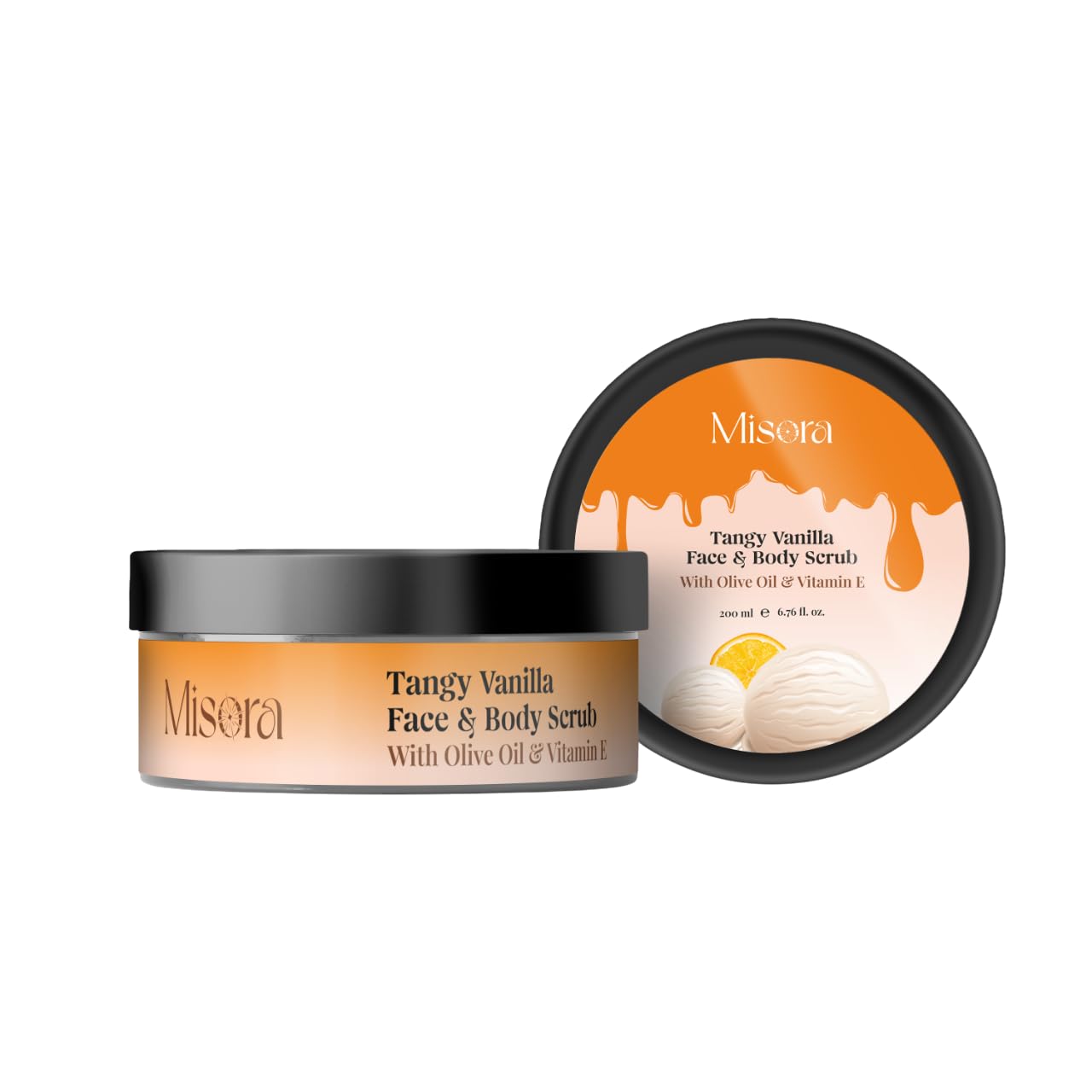 Misora Tangy Vanilla Face & Body Scrub with Olive Oil & Vitamin E | Deep Moisturizing Scrub for Soft, Glowing Skin | Gently Removes Dead Skin Cells, Tan, and Impurities | For All Skin Types | 200ml MISORA
