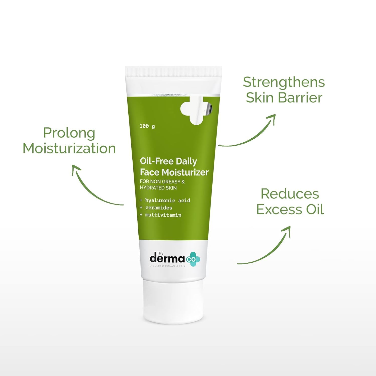 The Derma Co Oil-Free Daily Face Moisturizer | With Hyaluronic Acid, Ceramides & Multivitamins | For Non-Greasy & Hydrated Skin | Prolonged Moisturization | Strengthens Skin Barrier | 100 g Beauty Bumble