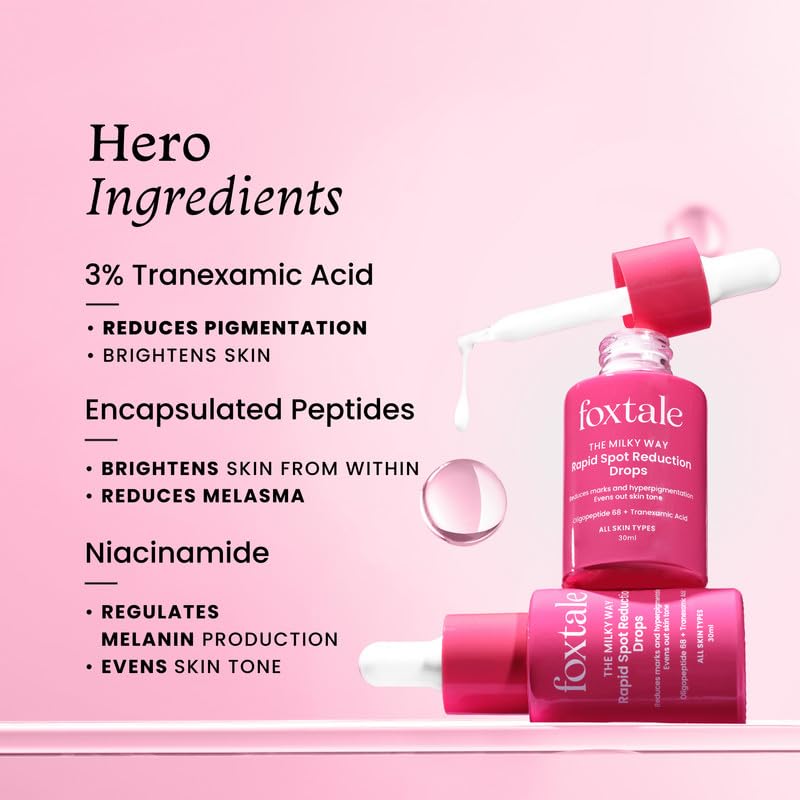 Foxtale 3% Tranexamic Acid Face Serum with Peptides & Niacinamide for Hyperpigmentation, Reduces Marks & Dark Spots, Evens Out Skin Tone, All Skin Types, Men and Women - 30 ml FOXTALE