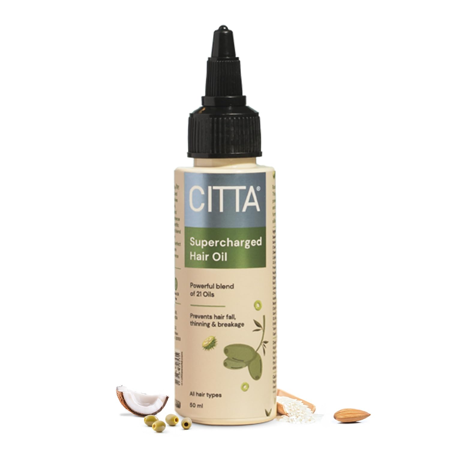 CITTA 21-In-1 Supercharged Hair Oil with Scalp Applicator – Hair Fall Control & Scalp Repair – Deep Repair from Root to Tip – Amla, Bhringraj & Olive Oil Blend – Shine & Moisture Lock – Dermatologically Tested – 50 ml CITTA