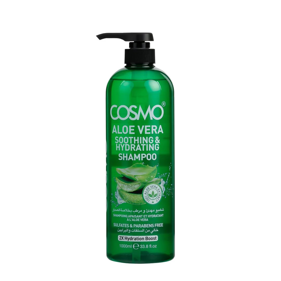 Aloe Vera Soothing & Hydrating Shampoo 1000ml for All Hair Types – Calms Irritated Scalp, Reduces Dryness, and Enhances Natural Shine – Ideal for Daily Use and Color-Treated Hair cosmo