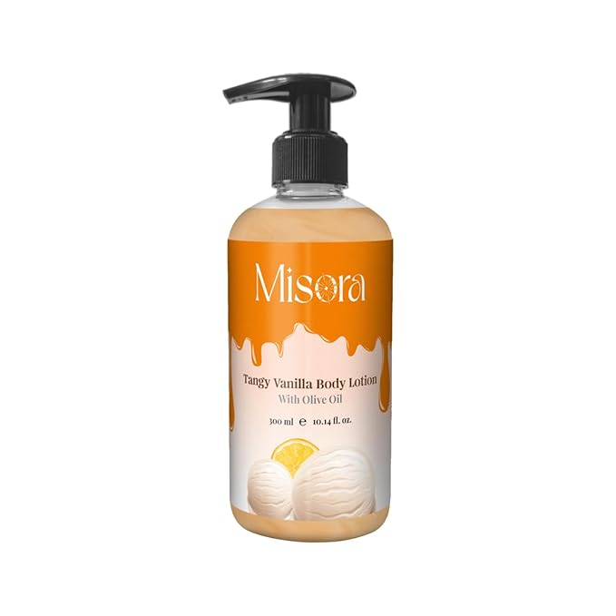 Misora Tangy Vanilla Body Lotion with Olive Oil & Vanilla Beans | Deep Nourishing & Hydrating Moisturizer for Soft & Smooth Skin | Natural Skincare for Dry & Sensitive Skin | For All Skin Type | 300ml MISORA